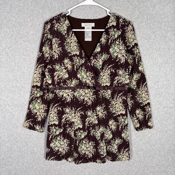 Nine West Top‎ Medium Wrap Flowy Babydoll Textured Sheer Feminine Cottage Boho - Picture 1 of 11